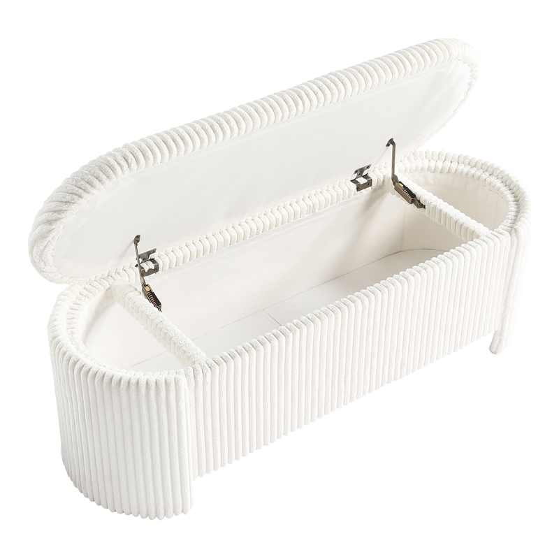 Furniture of America Alessia Corduroy Fabric Storage Compartment Bench in Beige