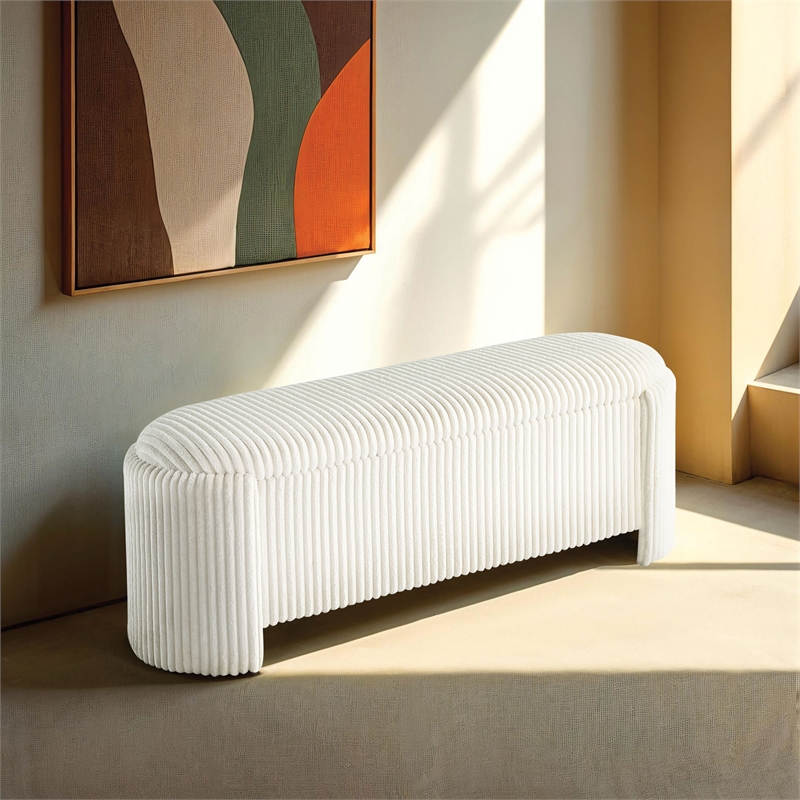 Furniture of America Alessia Corduroy Fabric Storage Compartment Bench in Beige