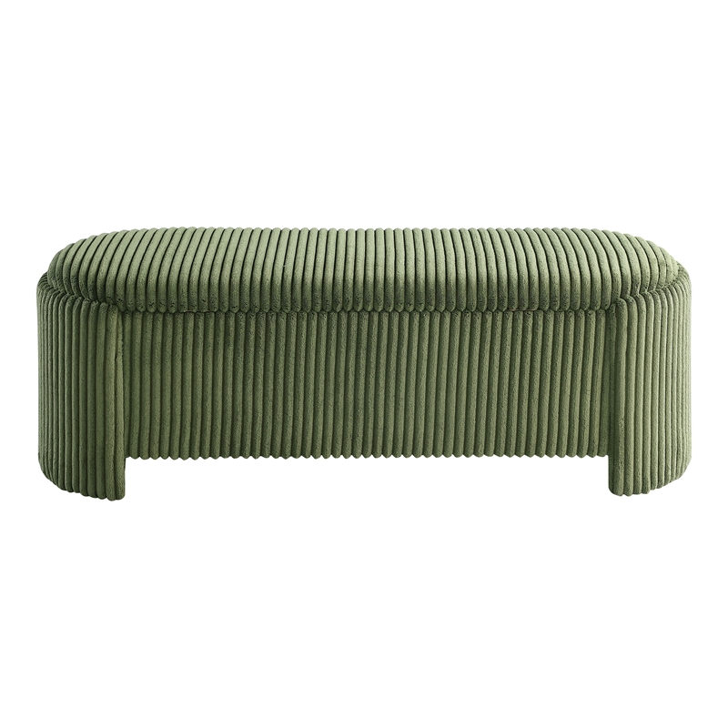 Furniture of America Alessia Corduroy Fabric Storage Compartment Bench in Green