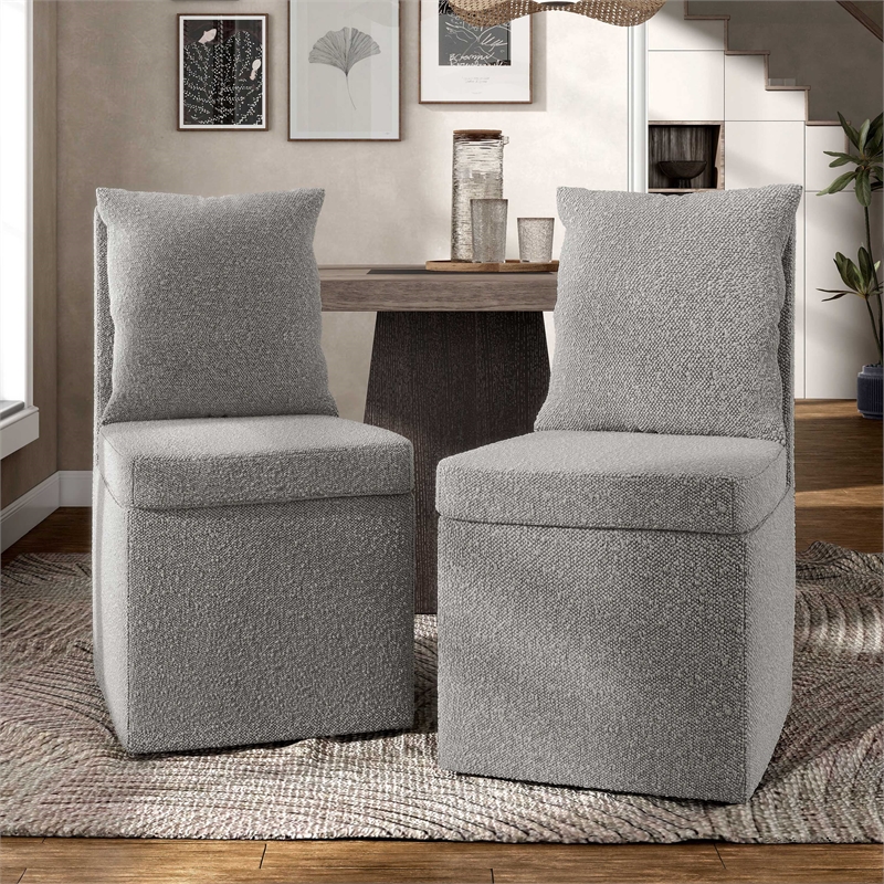 Furniture of America Mortimer Boucle Fabric Swivel Gray Side Chair with Casters