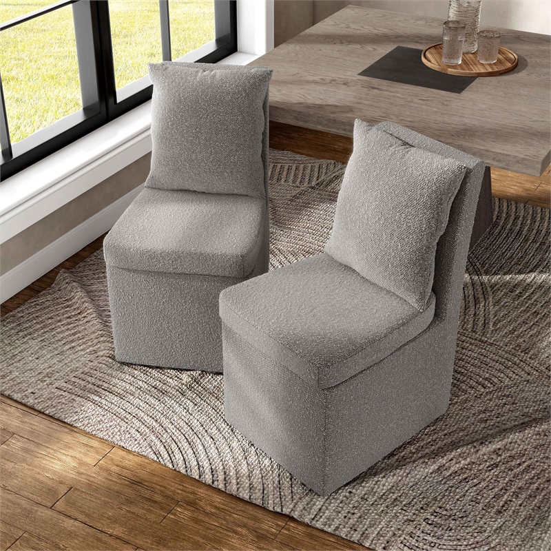 Furniture of America Mortimer Boucle Fabric Swivel Gray Side Chair with Casters
