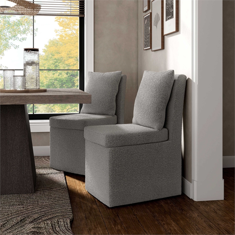 Furniture of America Mortimer Boucle Fabric Swivel Gray Side Chair with Casters