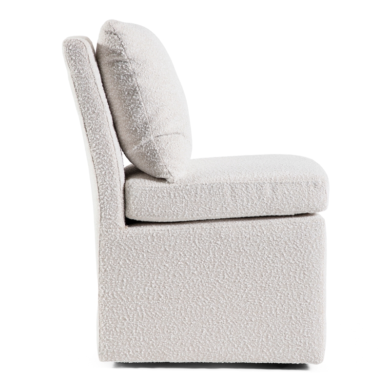 Furniture of America Mortimer Boucle Fabric Swivel White Side Chair with Casters