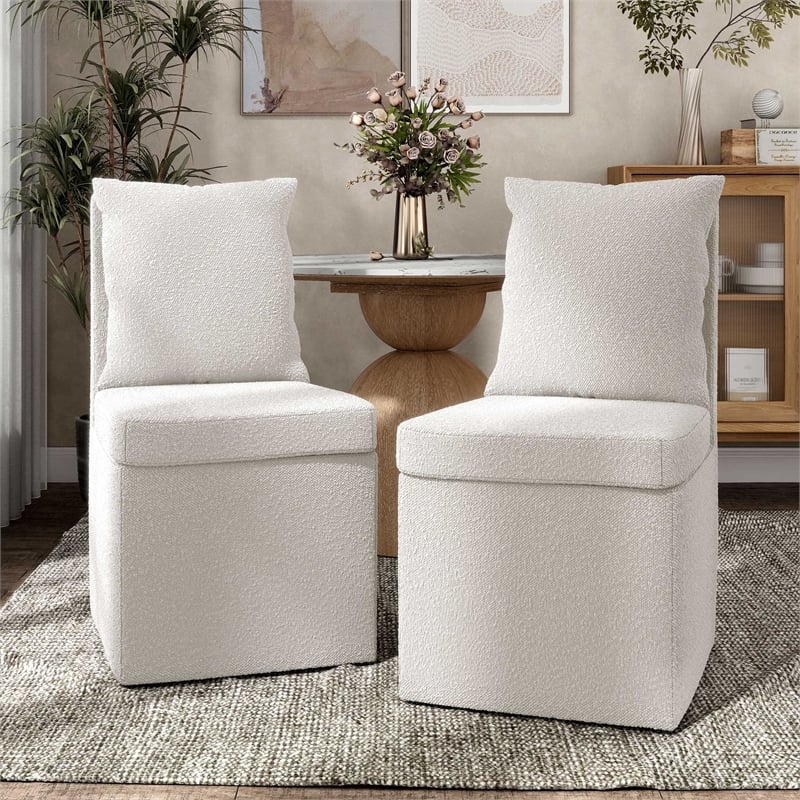 Furniture of America Mortimer Boucle Fabric Swivel White Side Chair with Casters