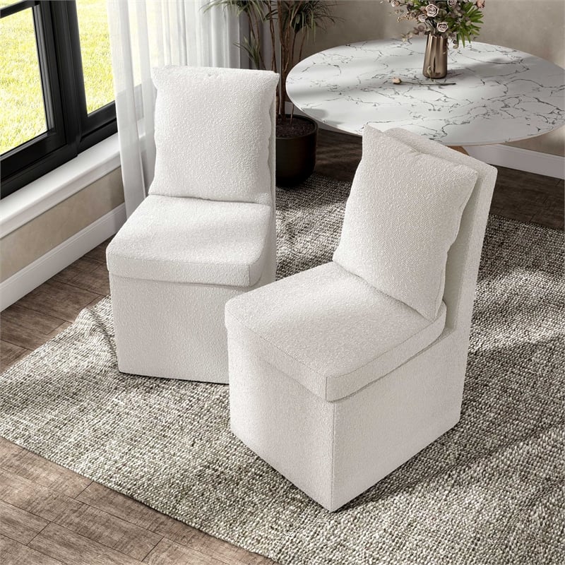 Furniture of America Mortimer Boucle Fabric Swivel White Side Chair with Casters