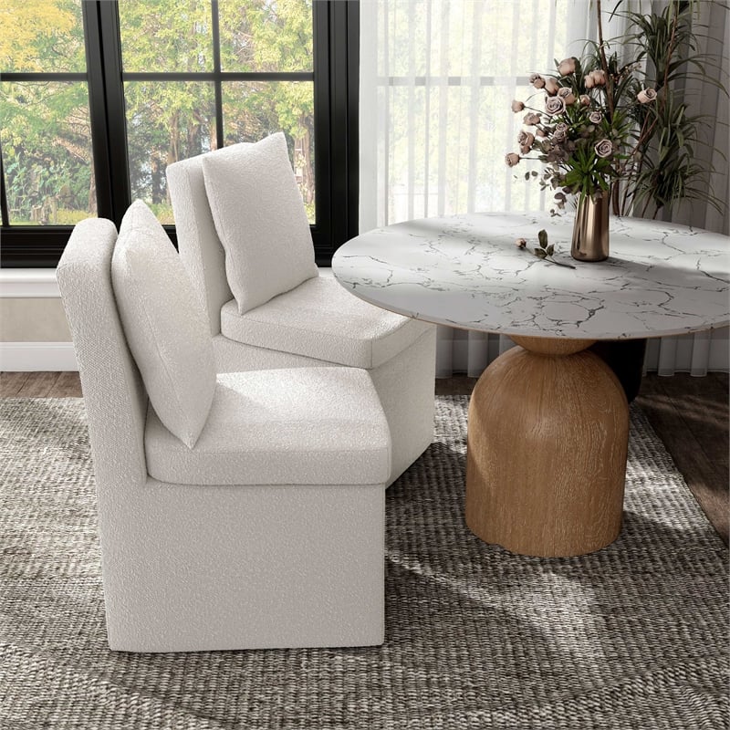 Furniture of America Mortimer Boucle Fabric Swivel White Side Chair with Casters
