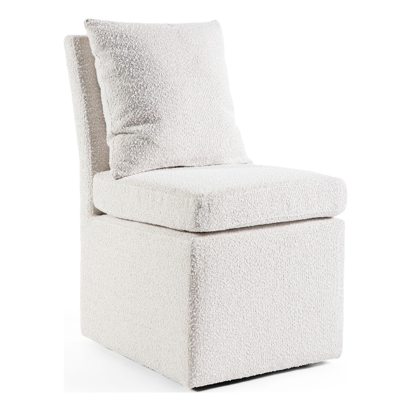 Furniture of America Mortimer Boucle Fabric Swivel White Side Chair with Casters