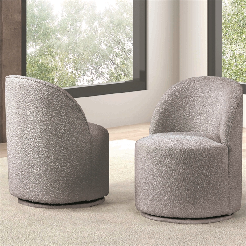 Furniture of America Mortimer Boucle Fabric Swivel Gray Round Dining Chair