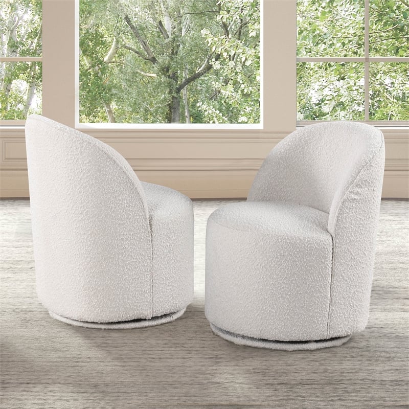Furniture of America Mortimer Boucle Fabric Swivel White Round Dining Chair