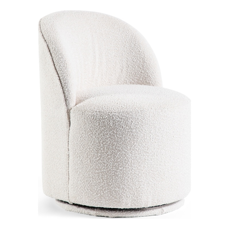 Furniture of America Mortimer Boucle Fabric Swivel White Round Dining Chair