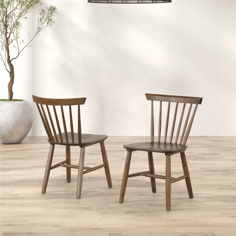 Furniture of America Worlow Solid Wood Windsor Dining Chair in Walnut (Set of 2)