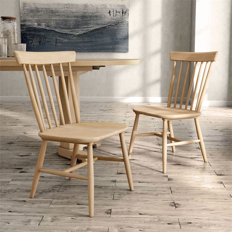 Furniture of America Alakez Solid Wood Spindle Back Side Chair in Oak (Set of 2)