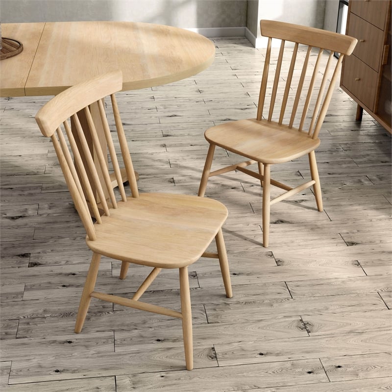 Furniture of America Alakez Solid Wood Spindle Back Side Chair in Oak (Set of 2)