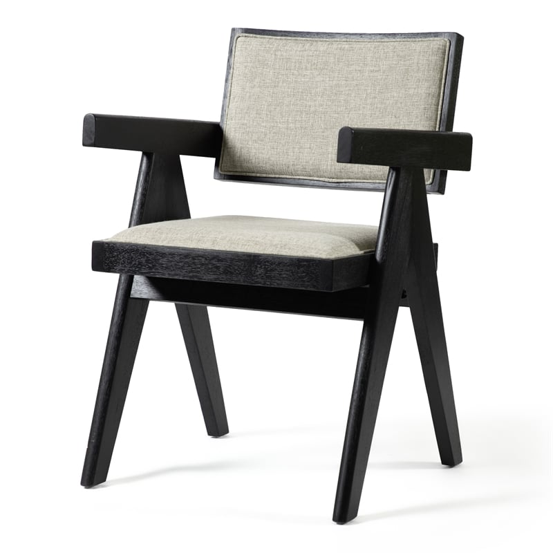 Furniture of America Lestari Solid Wood V-Leg Arm Chairs in Black (Set of 2)
