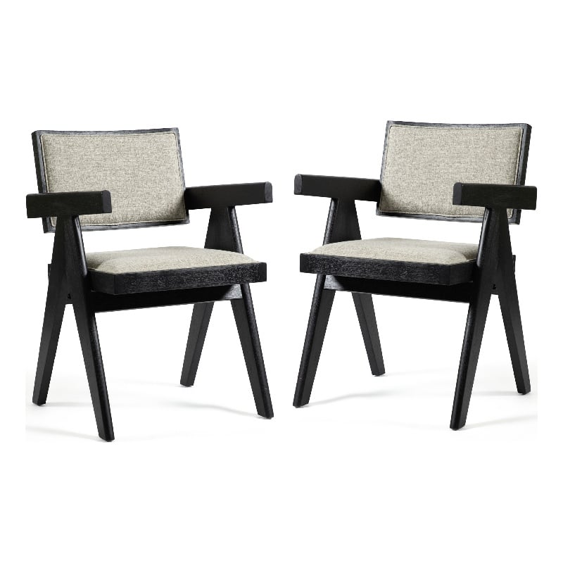 Furniture of America Lestari Solid Wood V-Leg Arm Chairs in Black (Set of 2)