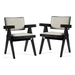 Furniture of America Lestari Solid Wood V-Leg Arm Chairs in Black (Set of 2)