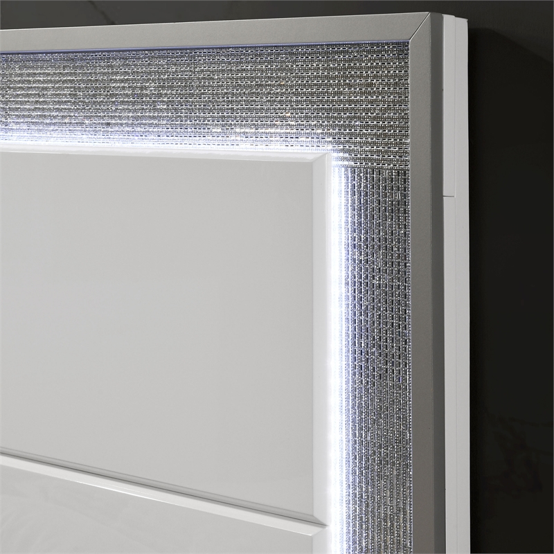 Furniture of America Quince Solid Wood King Bed with LED Headboard in White