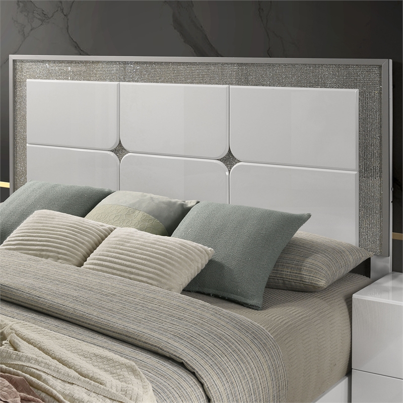 Furniture of America Quince Solid Wood Queen Bed with LED Headboard in White