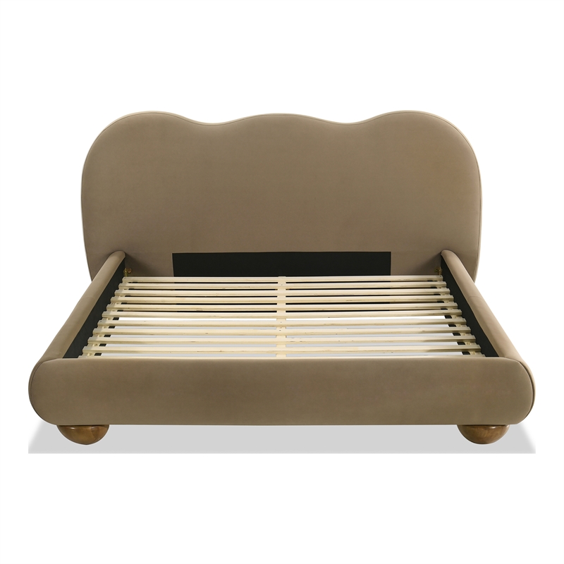 Furniture of America Lunaria Velvet Camel-Back Headboard King Bed in Brown