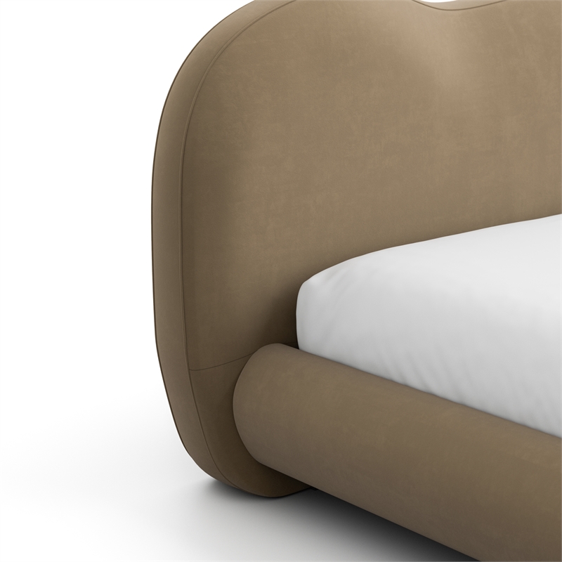 Furniture of America Lunaria Velvet Camel-Back Headboard Queen Bed in Brown