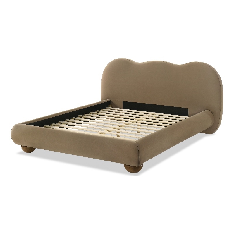 Furniture of America Lunaria Velvet Camel-Back Headboard Queen Bed in Brown