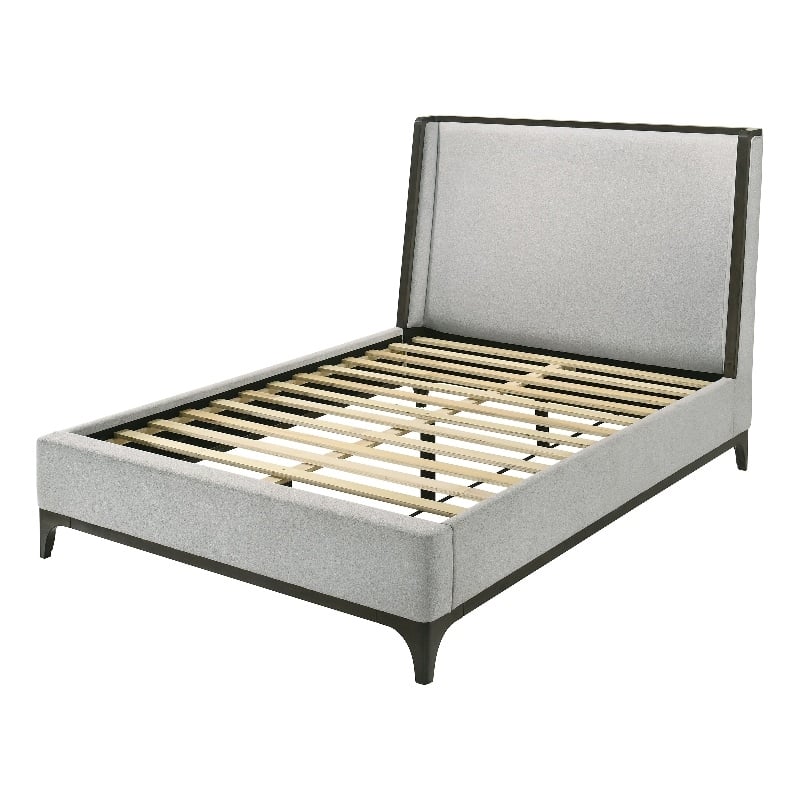 Furniture of America Sylvester Fabric Wingback Design Queen Platform Bed in Gray