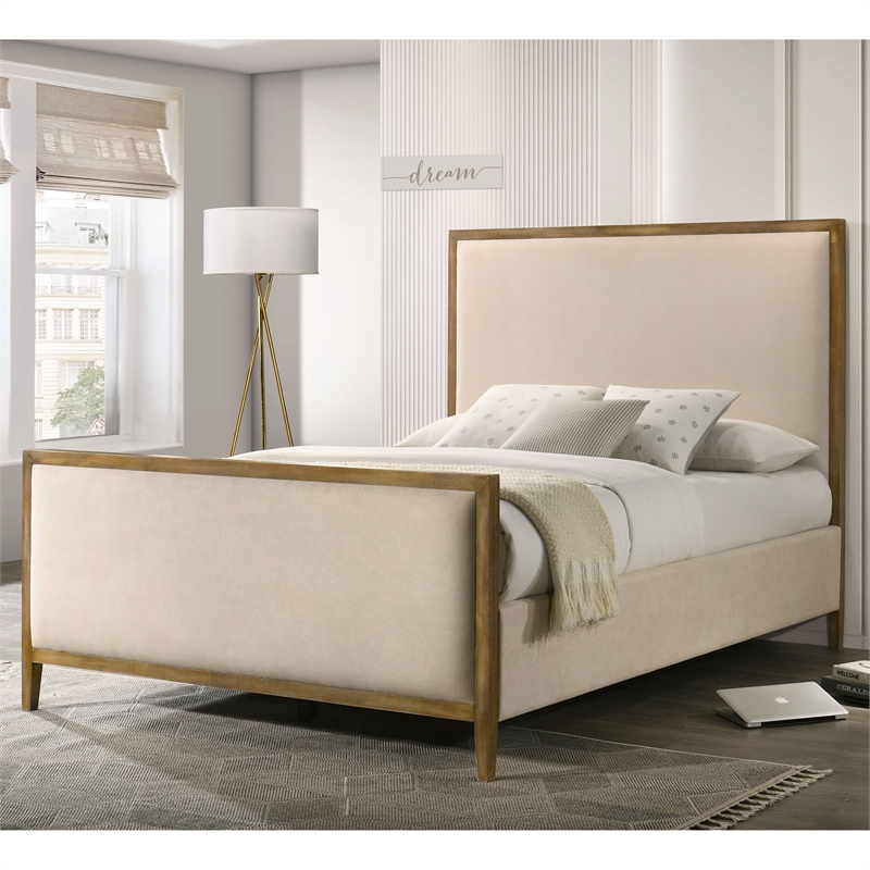 Furniture of America Raddix Fabric Upholstered Mattress Ready King Bed in Oak