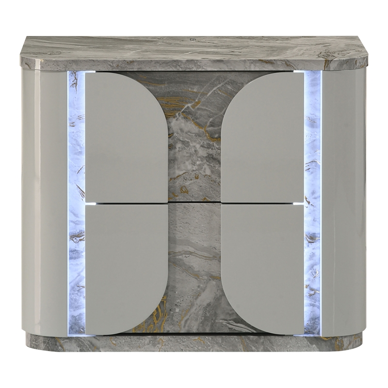 Furniture of America Bruna Solid Wood 2-Drawer Nightstand with LED in Light Gray