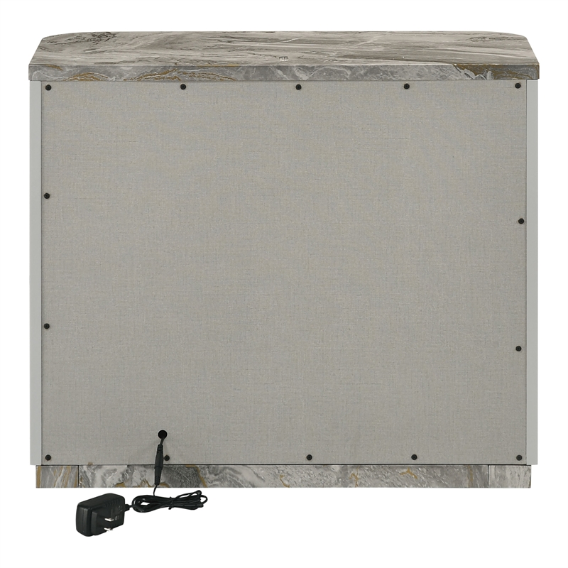 Furniture of America Bruna Solid Wood 2-Drawer Nightstand with LED in Light Gray