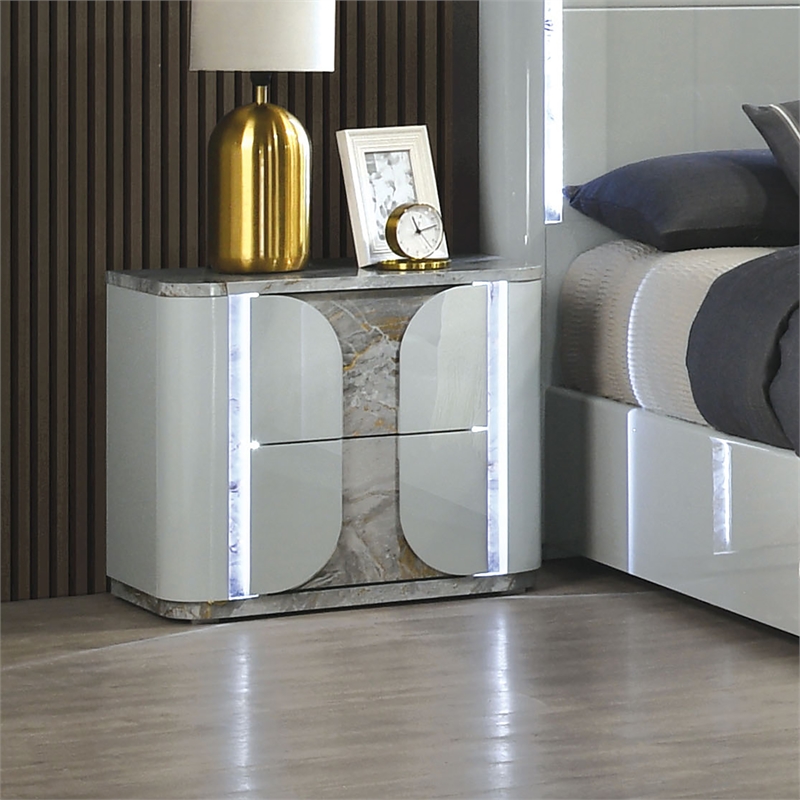 Furniture of America Bruna Solid Wood 2-Drawer Nightstand with LED in Light Gray