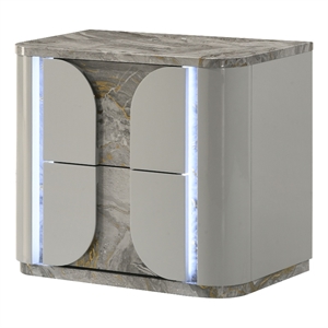 Furniture of America Bruna Solid Wood 2-Drawer Nightstand with LED in Light Gray