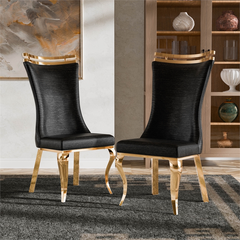Furniture of America Balast Faux Leather Side Chairs in Black (Set of 2)