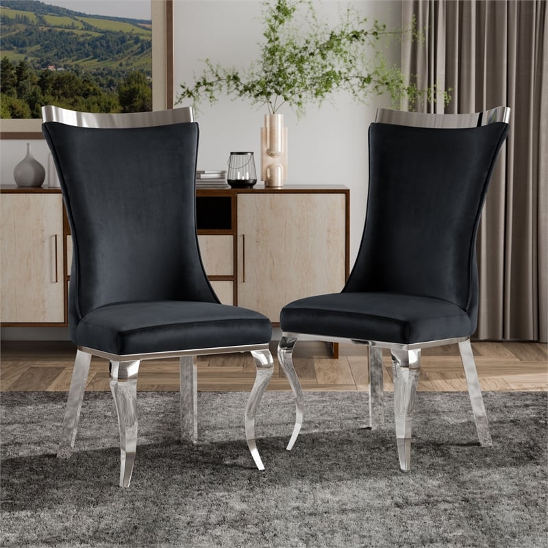 Furniture of America Balast Velvet Upholstered Side Chairs in Black (Set of 2)