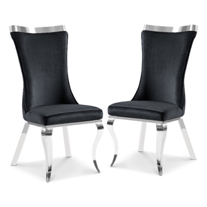 Furniture of America Balast Velvet Upholstered Side Chairs in Black (Set of 2)
