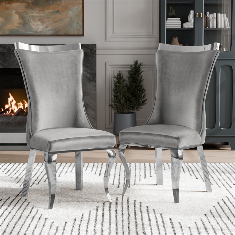 Furniture of America Balast Velvet Upholstered Side Chairs in Gray (Set of 2)