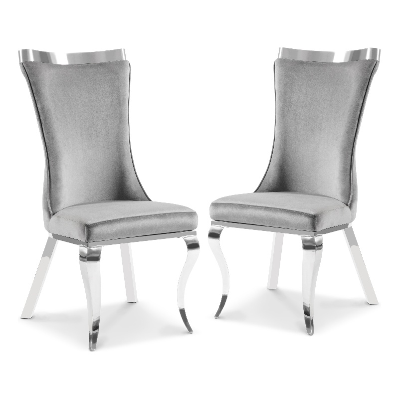 Furniture of America Balast Velvet Upholstered Side Chairs in Gray (Set of 2)