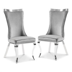 Furniture of America Balast Velvet Upholstered Side Chairs in Gray (Set of 2)