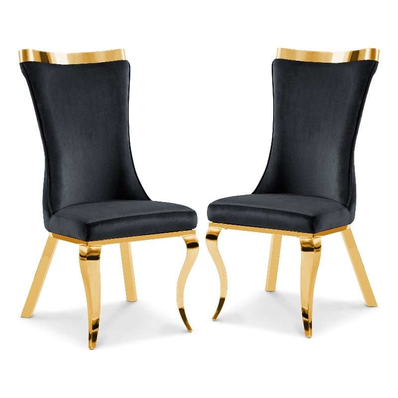 Furniture of America Balast Velvet Upholstered Side Chairs in Black (Set of 2)