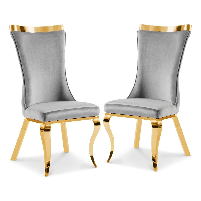Furniture of America Balast Velvet Upholstered Side Chairs in Gray (Set of 2)