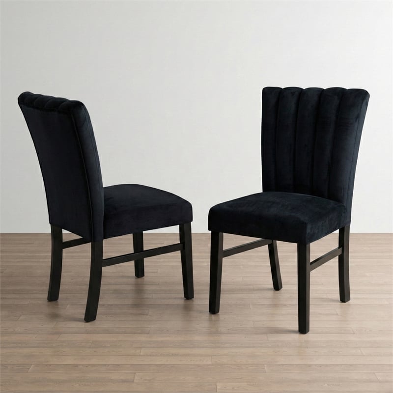 Furniture of America Quira Fabric Channel Tufted Side Chairs in Black (Set of 2)