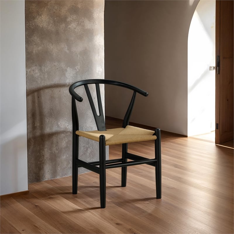 Furniture of America Ulysa Wood Woven Rope Seat Side Chairs in Black (Set of 2)