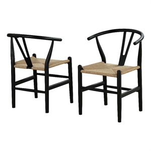 Furniture of America Ulysa Wood Woven Rope Seat Side Chairs in Black (Set of 2)