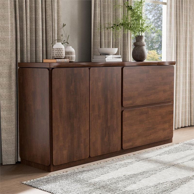 Furniture of America Nazaen Solid Wood Multi-Storage Server in Walnut