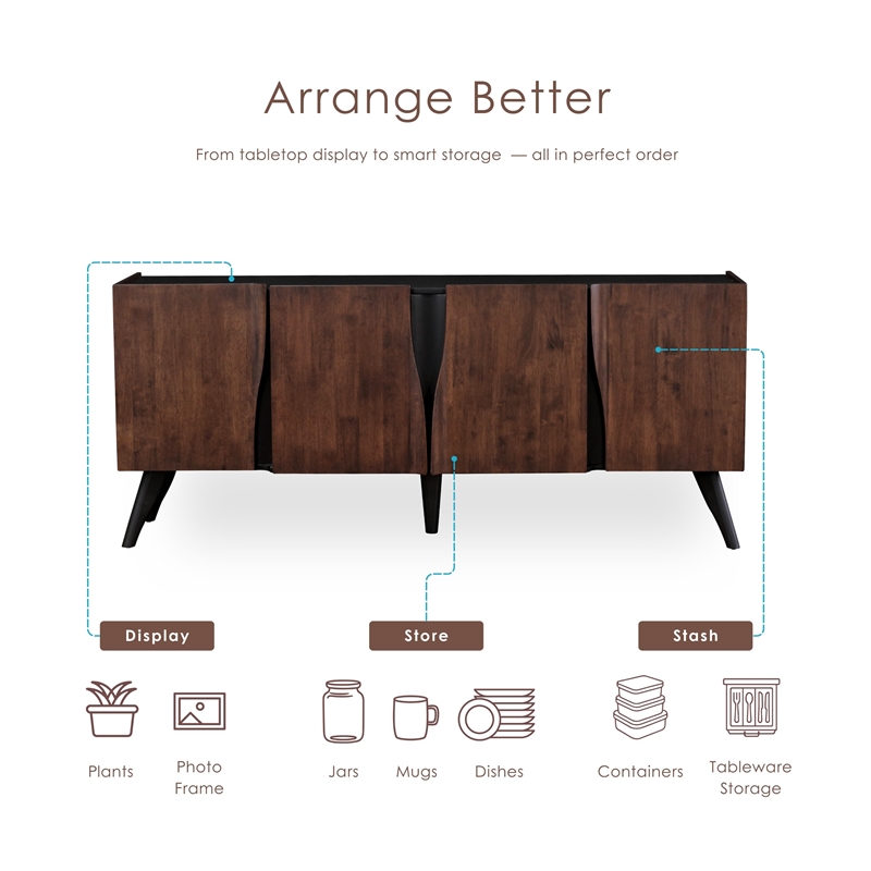 Furniture of America Nazaen Solid Wood Sculpted Server with Doors in Walnut
