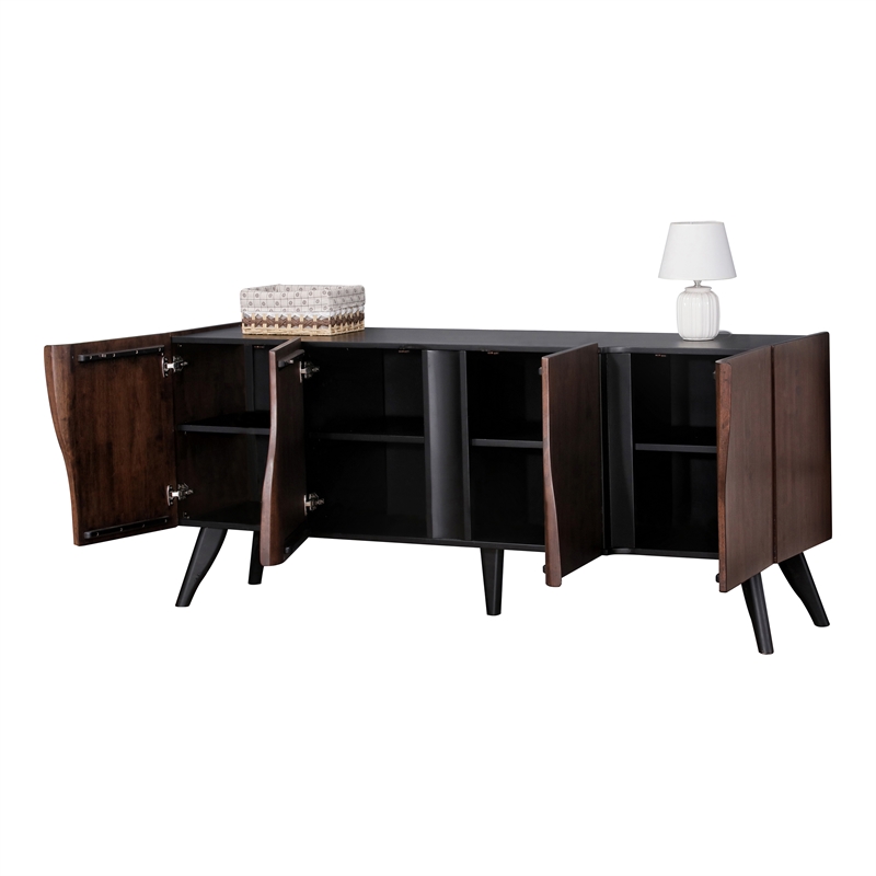 Furniture of America Nazaen Solid Wood Sculpted Server with Doors in Walnut