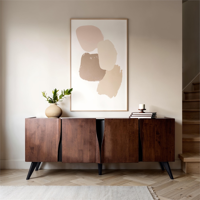 Furniture of America Nazaen Solid Wood Sculpted Server with Doors in Walnut