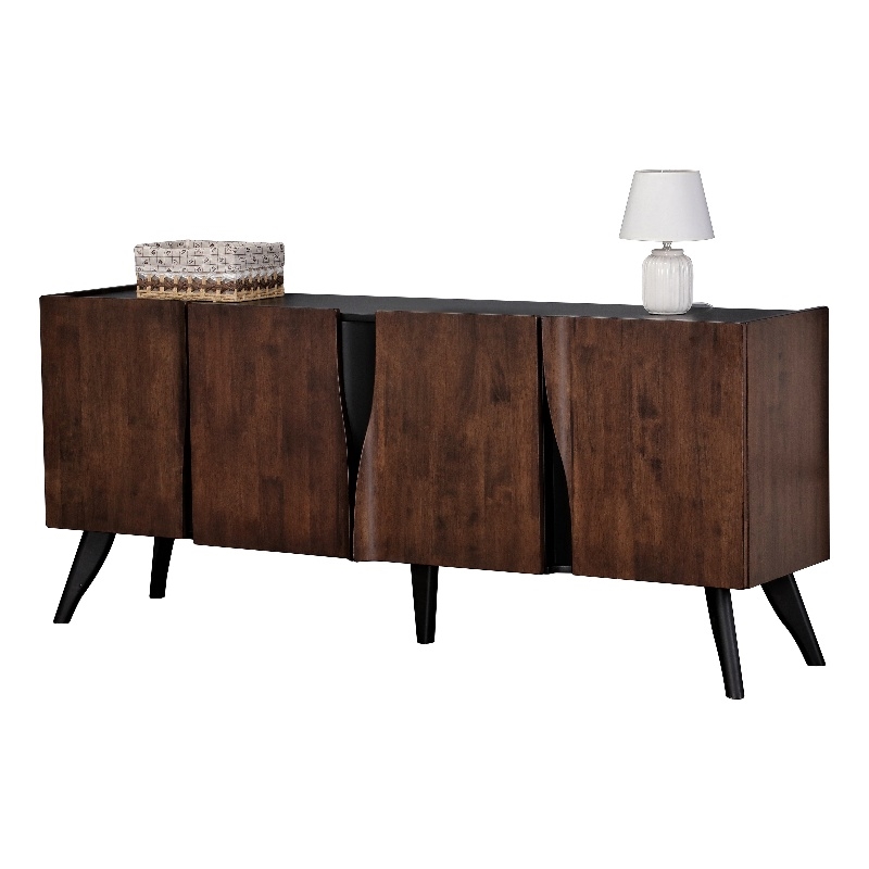Furniture of America Nazaen Solid Wood Sculpted Server with Doors in Walnut
