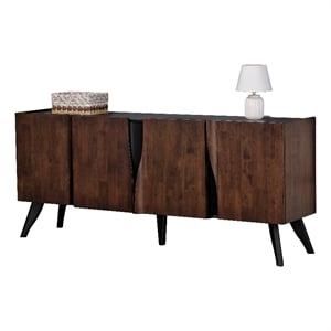 Furniture of America Nazaen Solid Wood Sculpted Server with Doors in Walnut