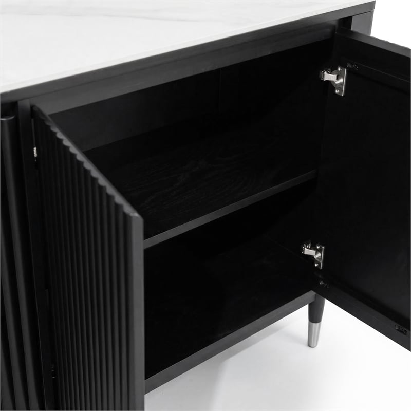 Furniture of America Miranda Sintered Stone Top and Wood Server in Black
