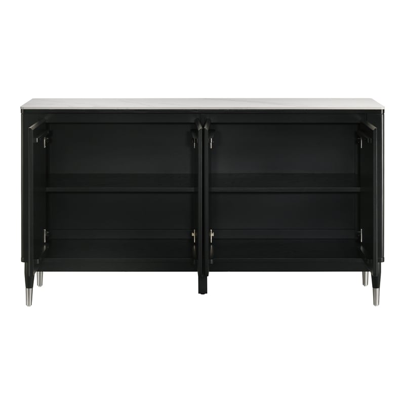 Furniture of America Miranda Sintered Stone Top and Wood Server in Black